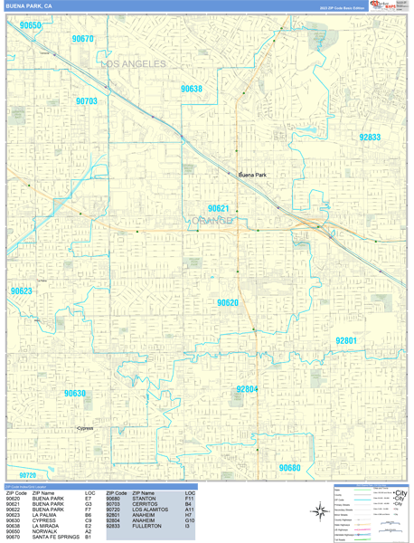 Buena Park City Wall Map Basic Style